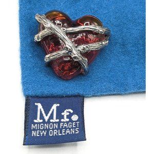 Rare Mignon Faget Red Sterling Silver 925 Secret Heart Brooch Pin w Pouch Bag